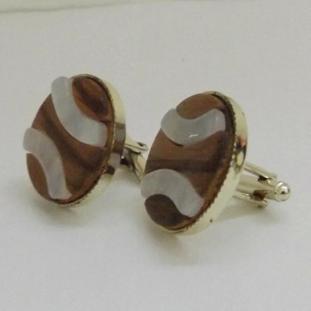 Vintage Brown White Wood with Resin Statement Basketball Cufflinks